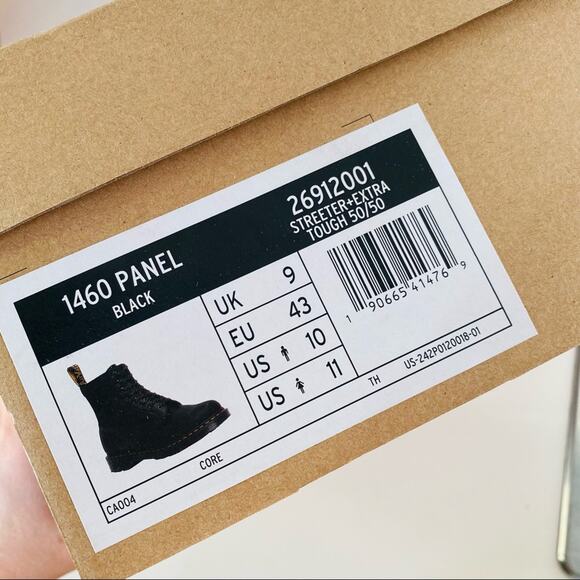 NEW DR DOC MARTENS Black Leather Canvas Panel Inset Lace Up Combat Ankle Boot 10 main image 6